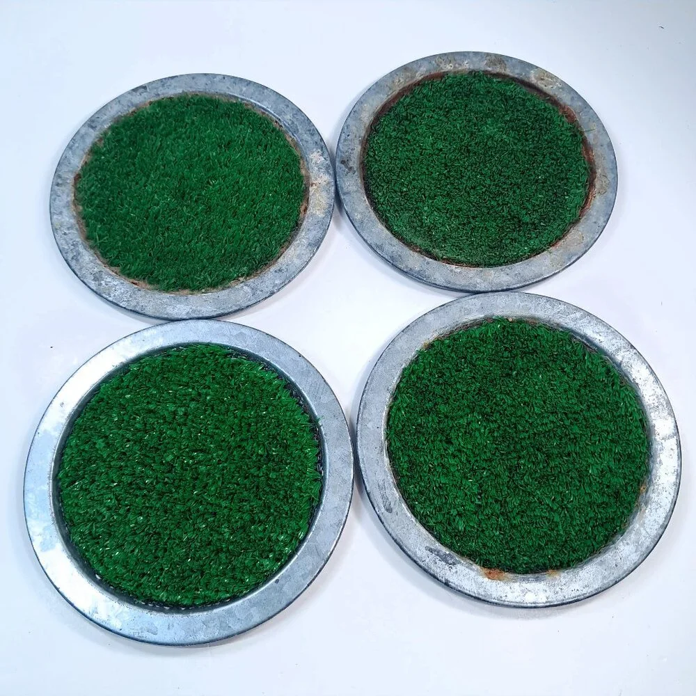 Pottery Barn Grass Turf Coasters Set 4 Football Baseball Golf Sports Steel metal